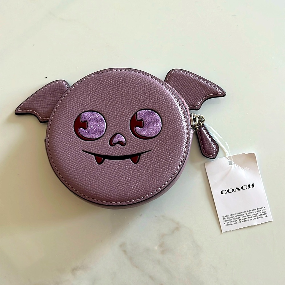 Coach coin purse batwing purple, key holder NWT